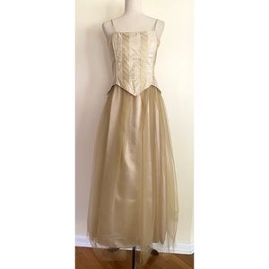 Vintage Gunne Sax Jessica McClintock Bustier Corset Gold Gown Tulle Princess